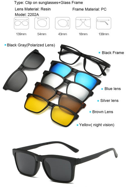 5 in 1 Magnetic Lens Swappable Sunglasses